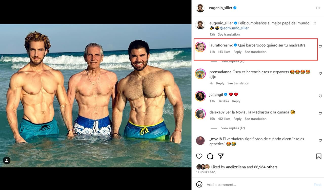 Eugenio Siller felicitó a su padre y Laura Flores reaccionó a la foto